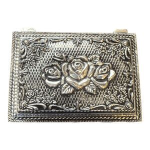 Royal Gallery Silverplated Footed Jewelry Box With Rose Design